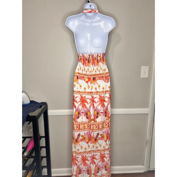 Taylor White Orange Tropical Pineapple Print Halter Summer Maxi Dress Sz 16 NWT - Picture 6 of 11